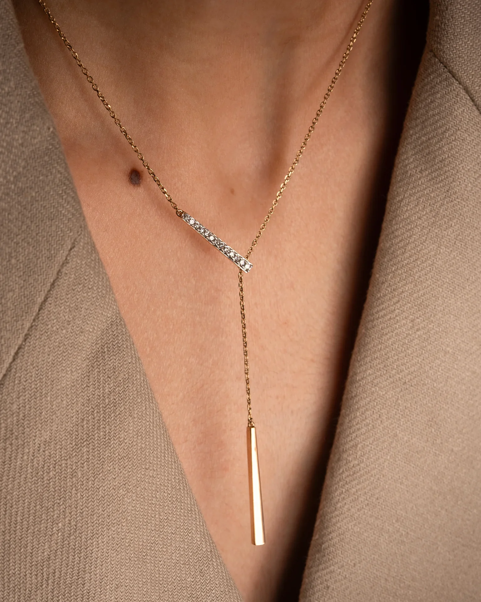 Adjustable Bar Diamond Lariat Necklace - Image 7