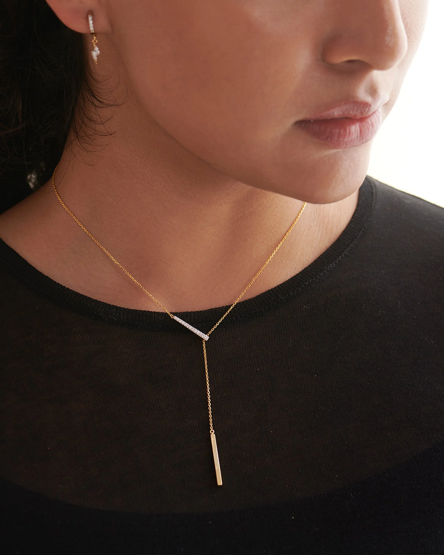 Adjustable Bar Diamond Lariat Necklace - Image 4