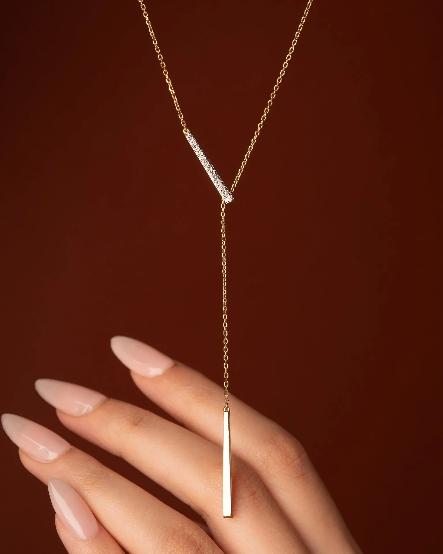 Adjustable Bar Diamond Lariat Necklace - Image 5