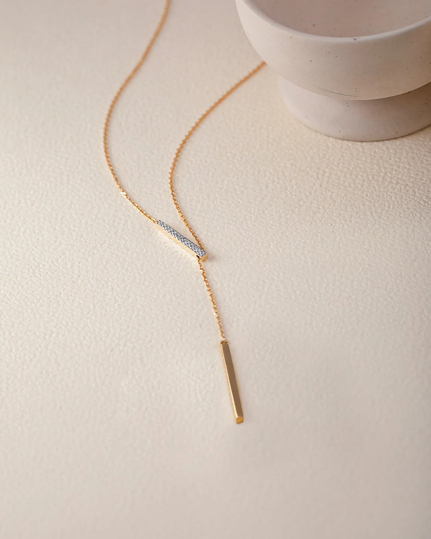Adjustable Bar Diamond Lariat Necklace - Image 7