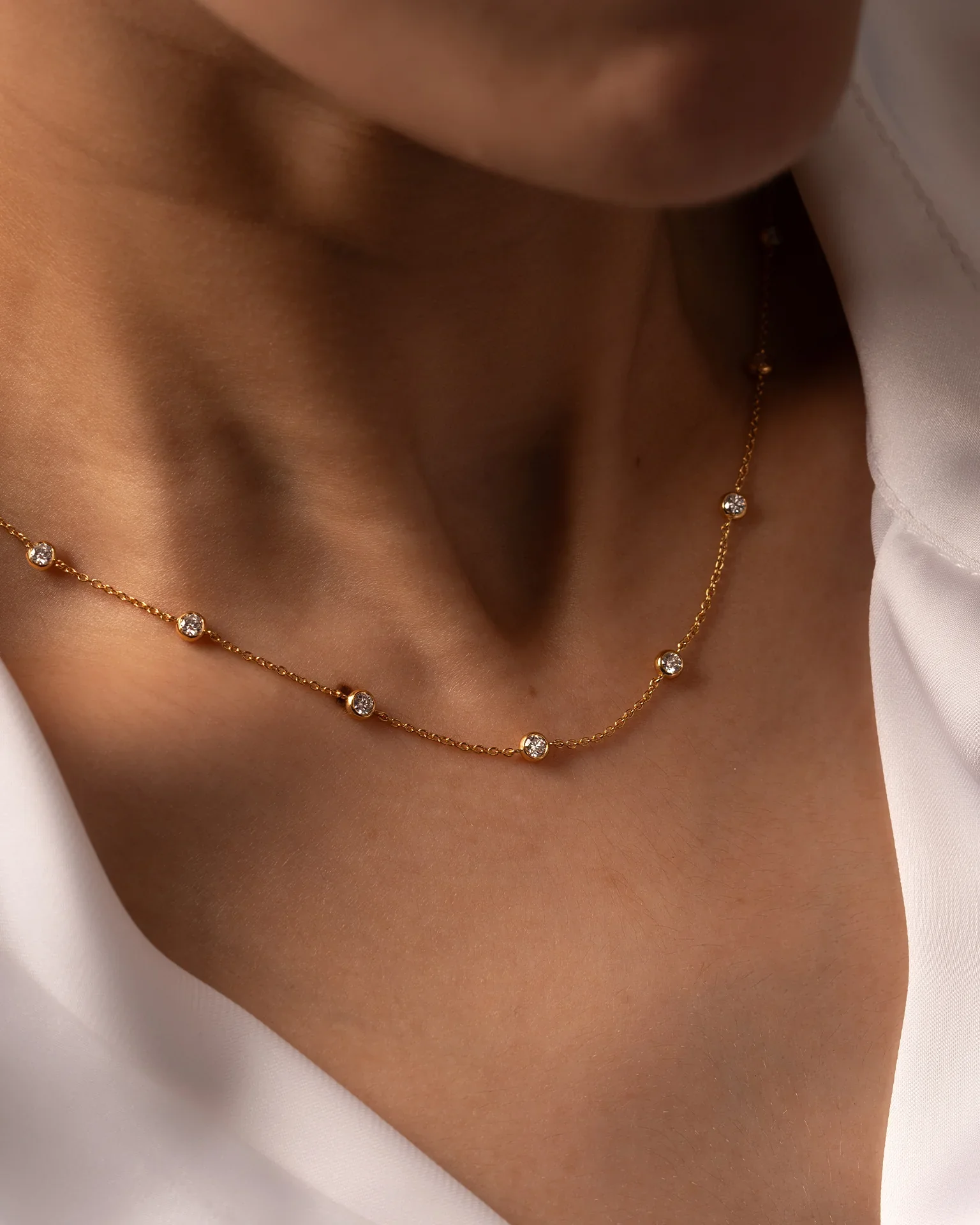 Bezel Diamond Station Necklace - Image 5