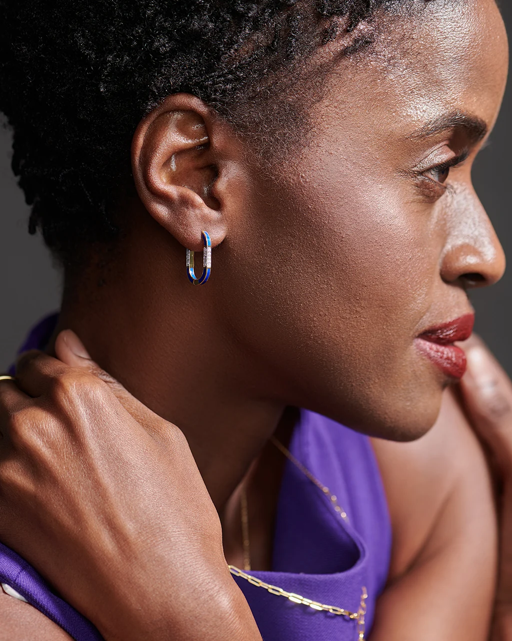 Blue Cera Ovate Diamond Hoops - Image 3