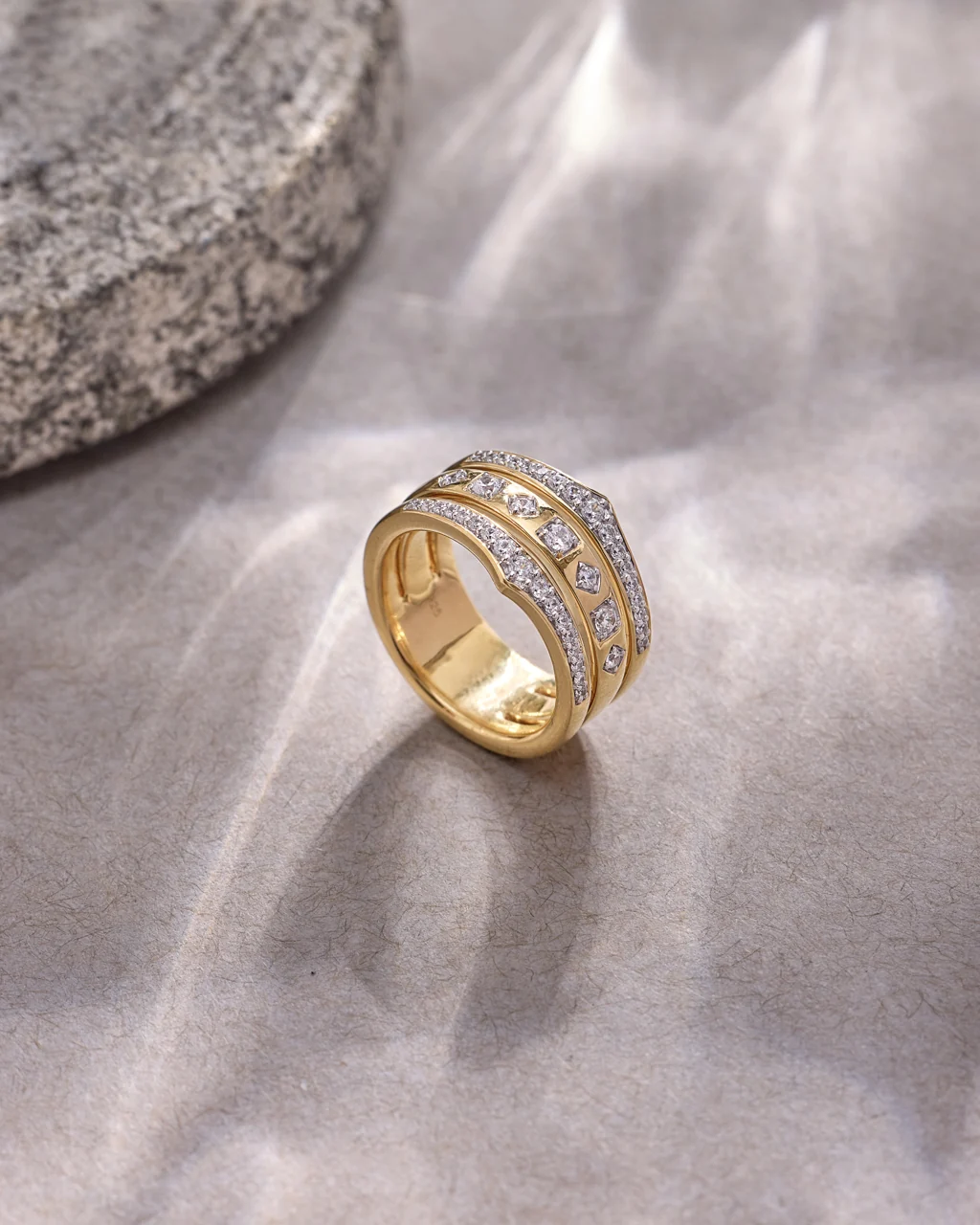 Bold Three Row Diamond Stacked Band - Image 4