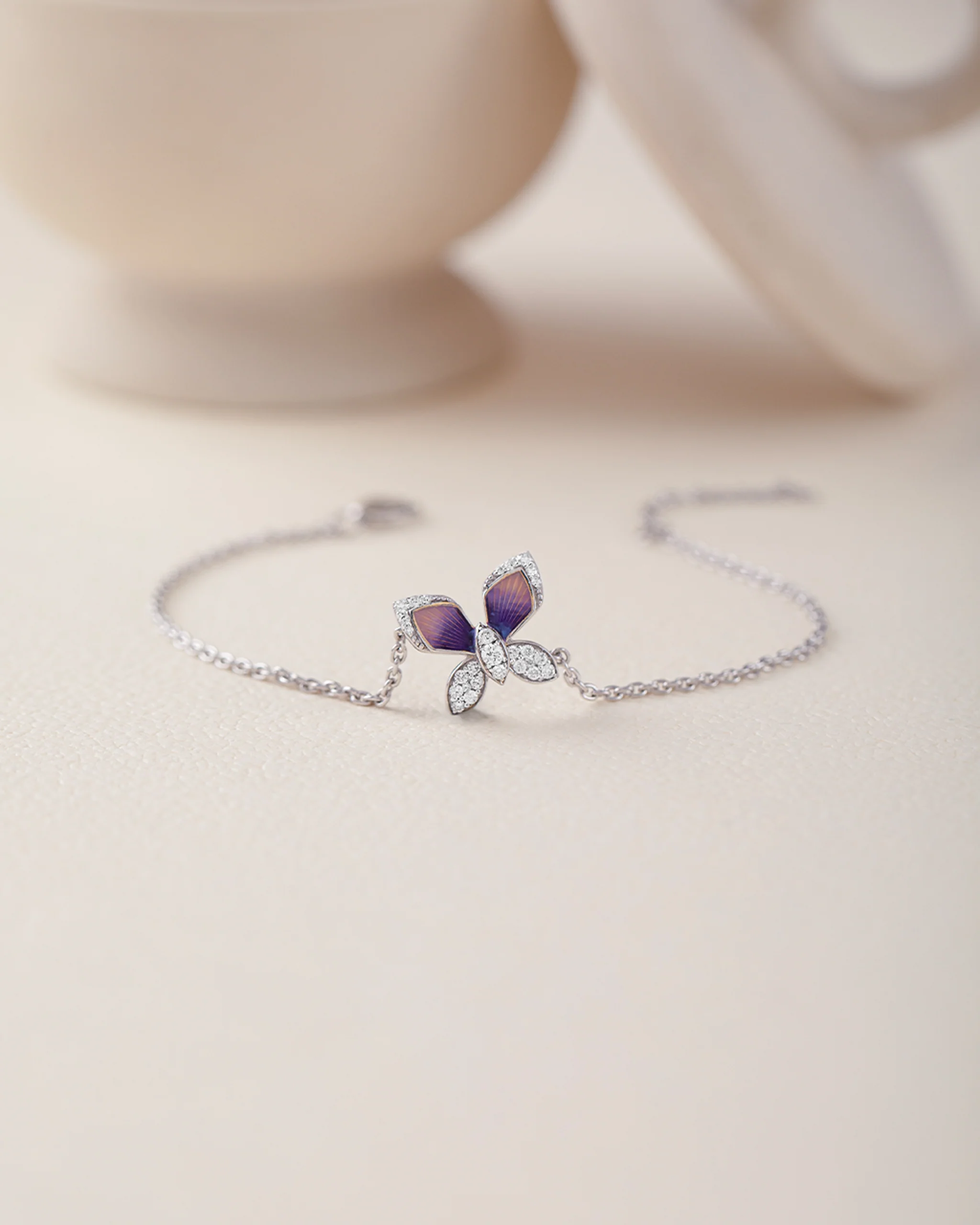 Butterfly Enamel Diamond Chain Bracelet - Image 4