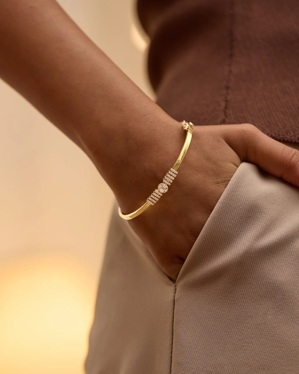 Center Diamond Cluster Oval Bracelet - Image 2