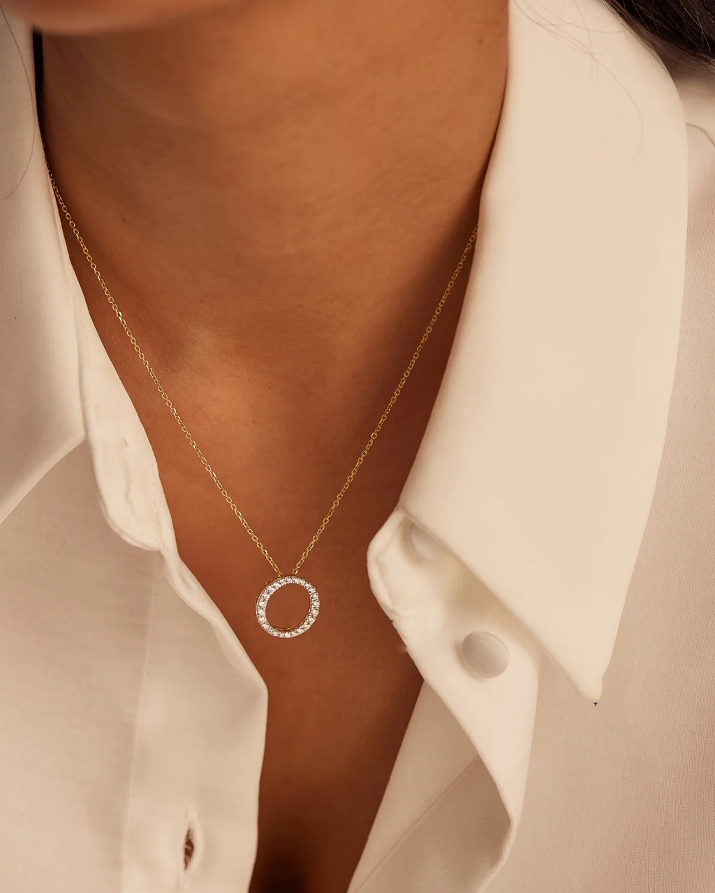 Circle Halo Diamond Necklace - Image 4