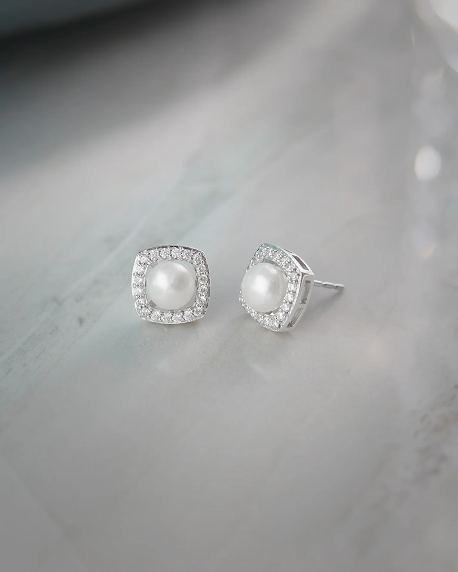Classic Cushion Pearl Diamond Earrings - Image 7