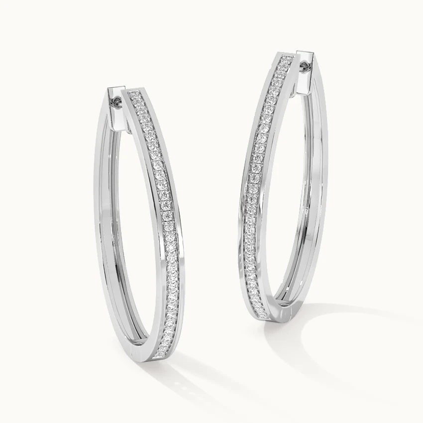 Classic Oval Large Diamond Hoops - Image 3