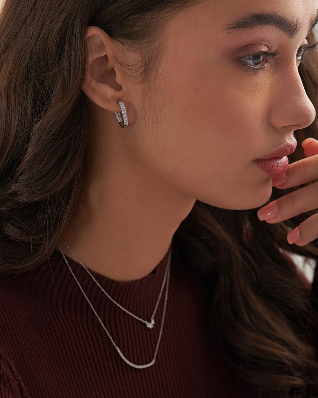 Classic Two Line Panaroma Diamond Hoops - Image 4