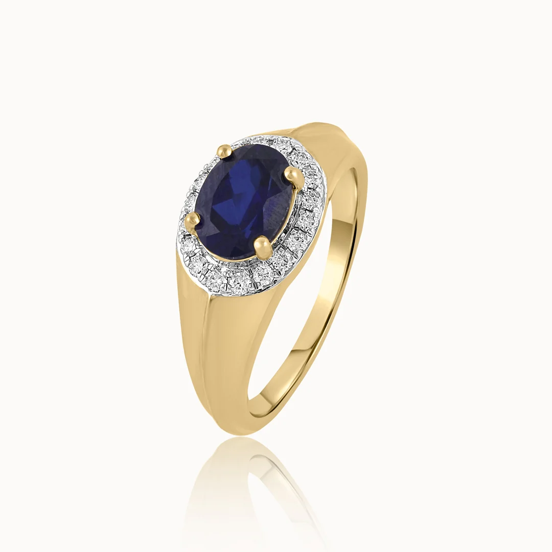 Created Blue Sapphire Signet Diamond Ring - Image 3
