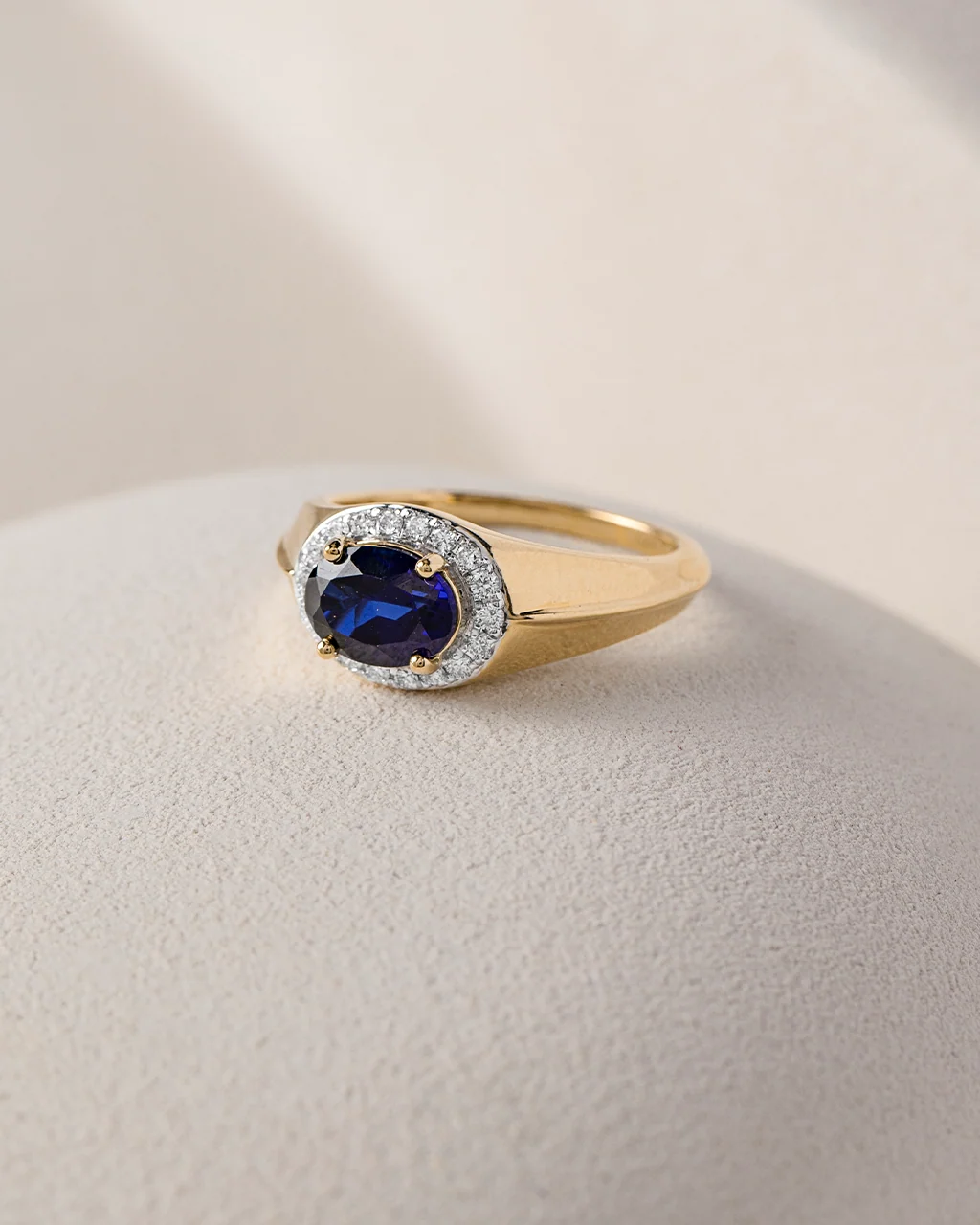 Created Blue Sapphire Signet Diamond Ring - Image 5