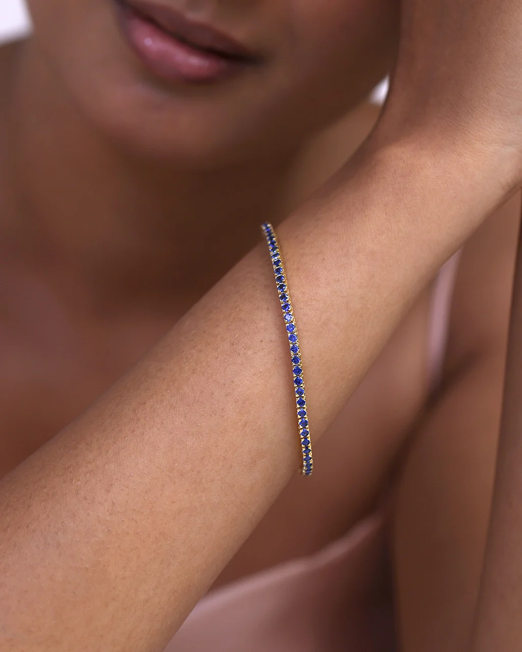 Created Blue Sapphire Tennis Bracelet - Image 3