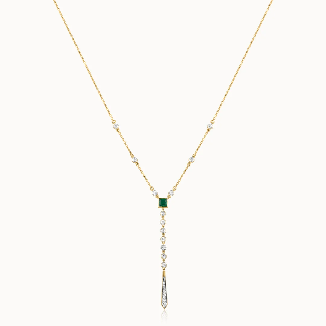 Created Emerald Diamond Lariat Necklace - Image 3