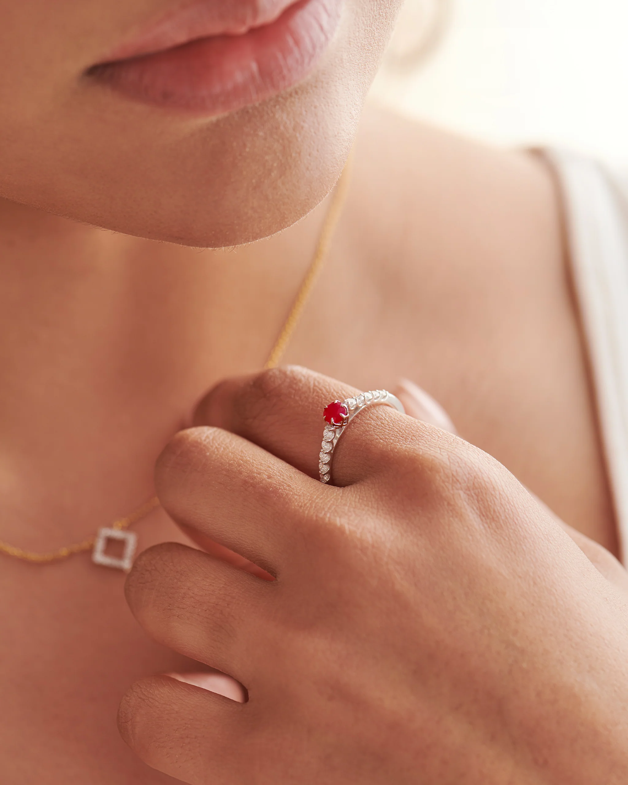 Created Ruby Sleek Diamond Ring - Image 4