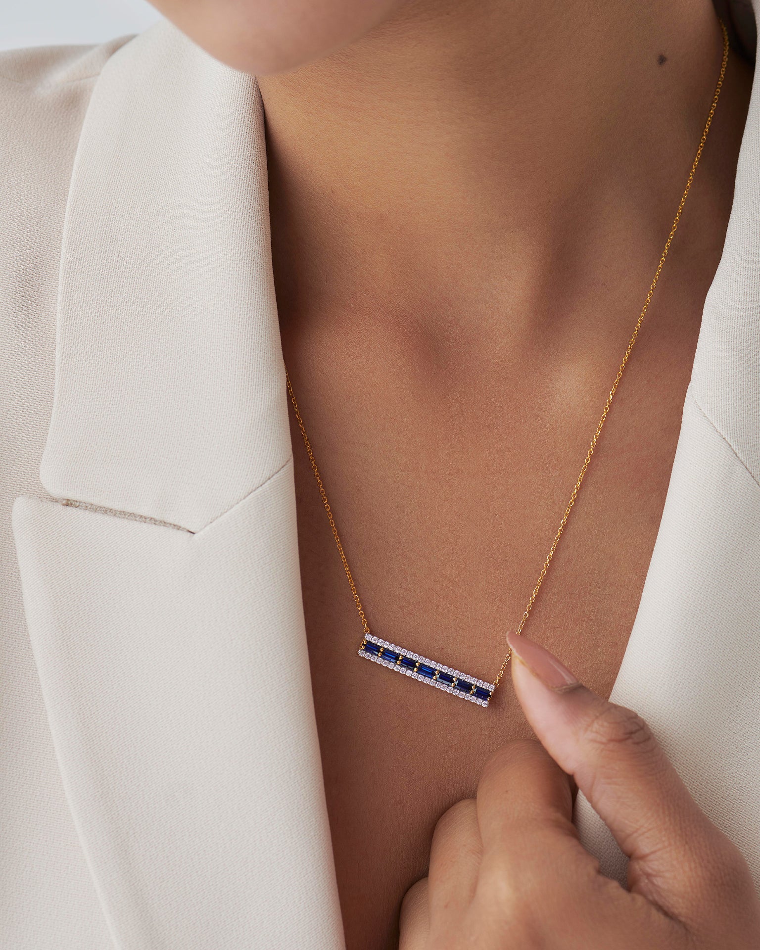 Created Sapphire Bar Necklace - Image 4