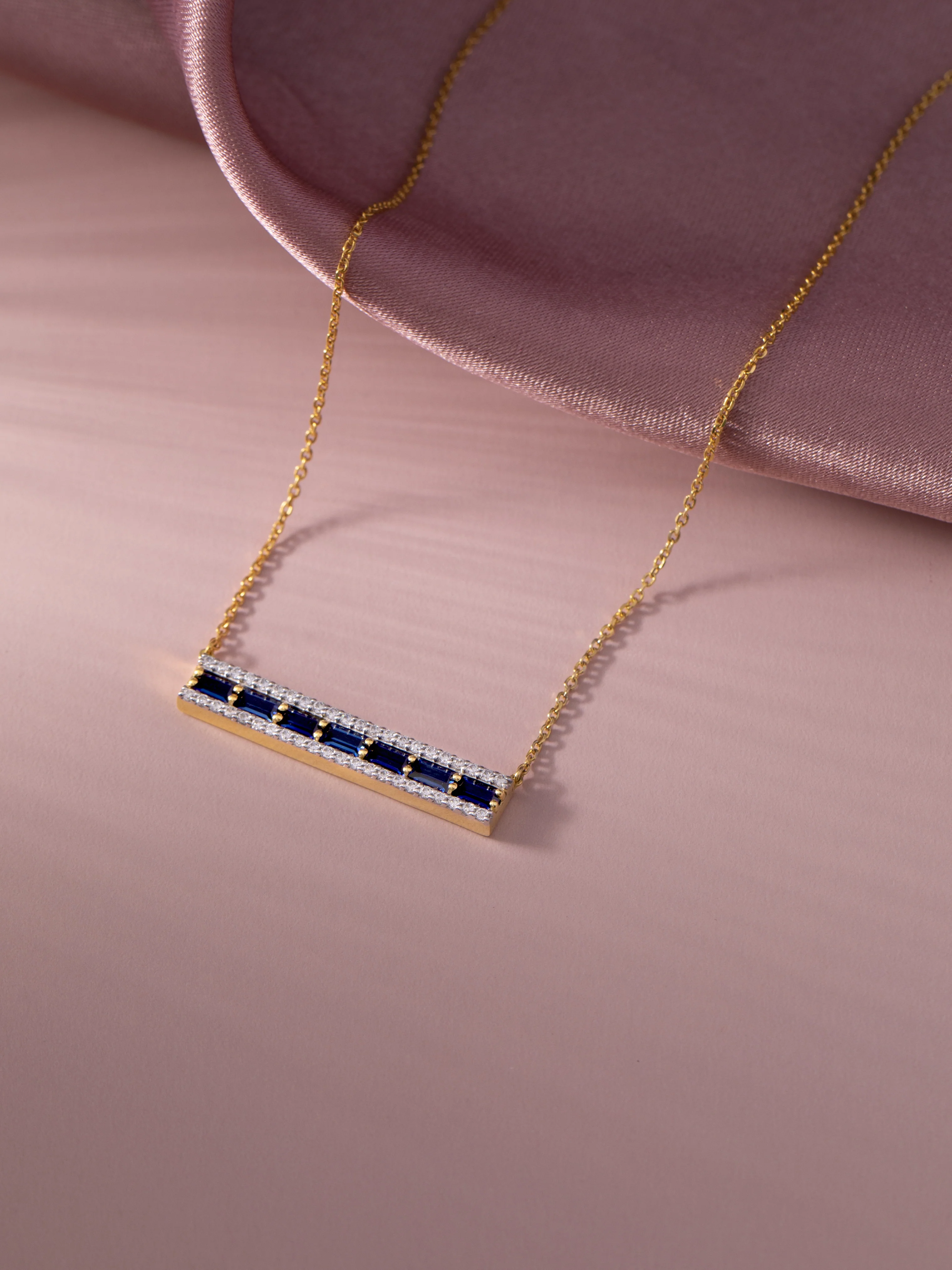 Created Sapphire Bar Necklace - Image 5
