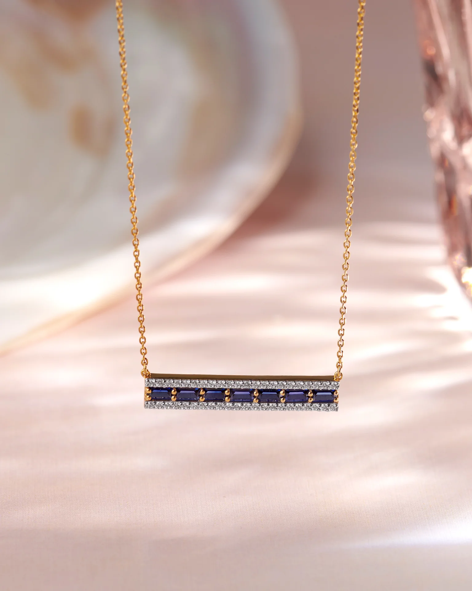 Created Sapphire Bar Necklace - Image 6