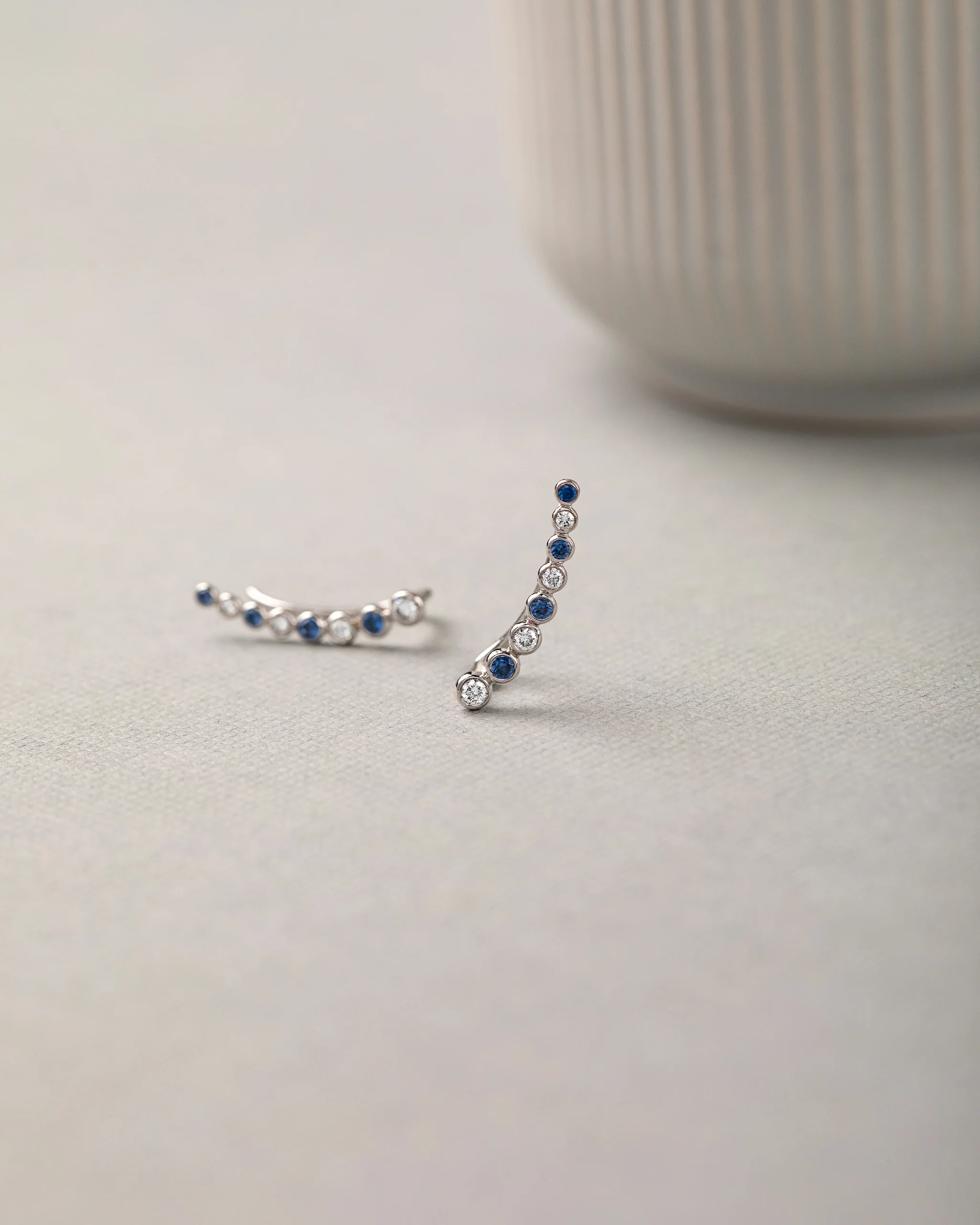 Created Sapphire Diamond Climber Earrings - Image 6