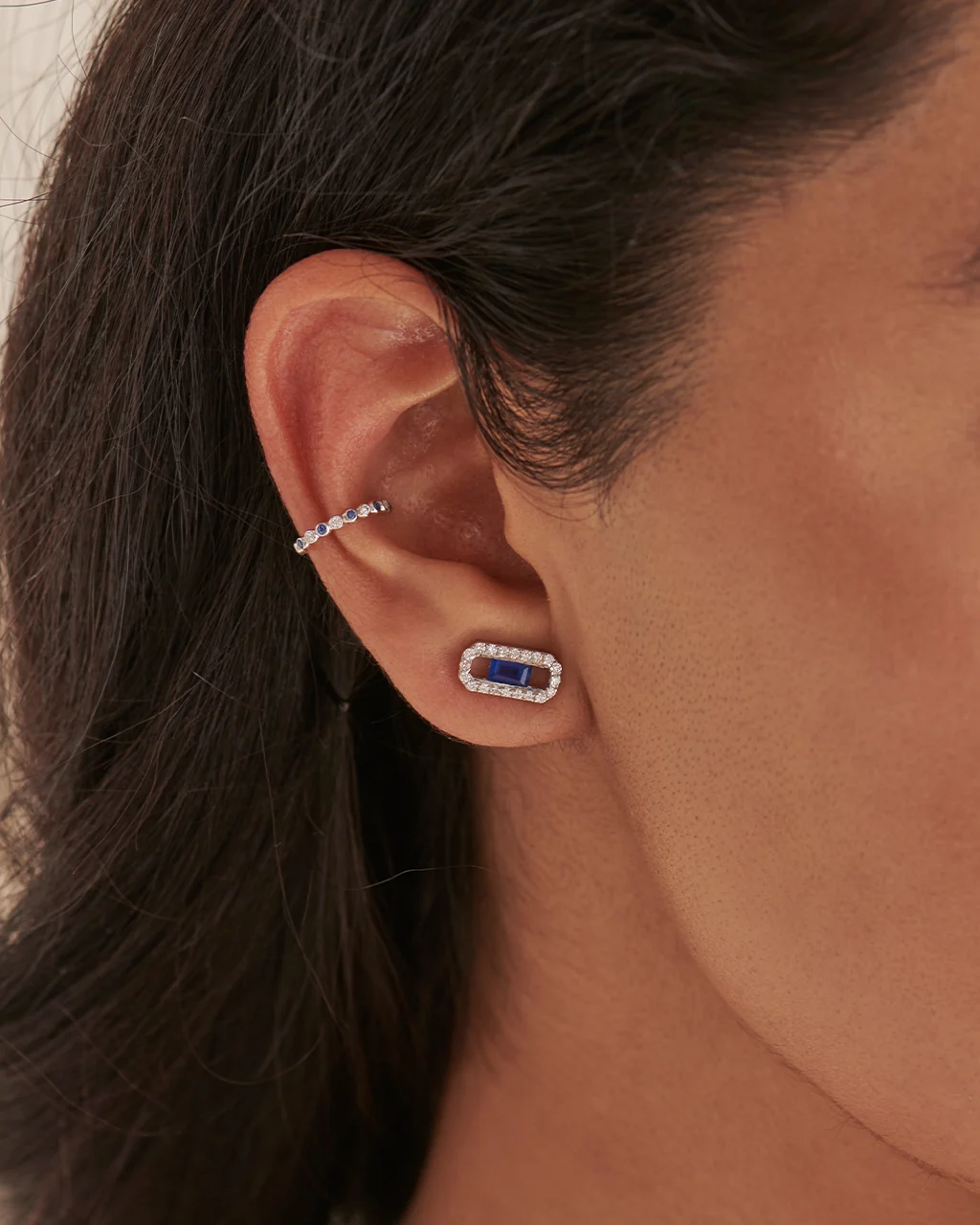 Created Sapphire Paperclip Studs - Image 2