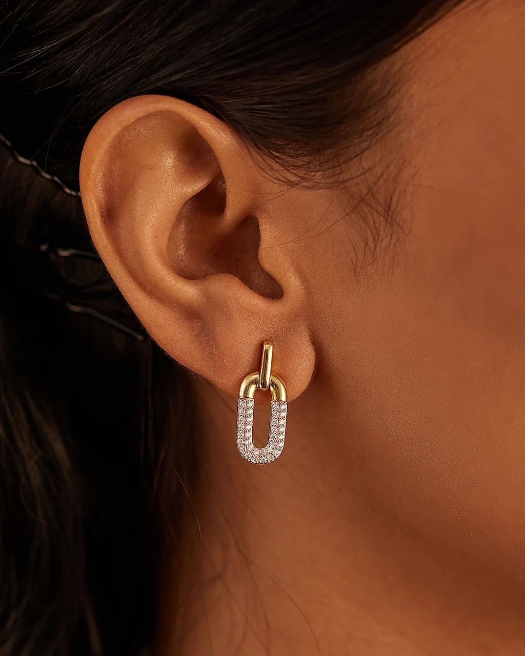 Diamond Dipped Paperclip Drop Earrings - Image 4