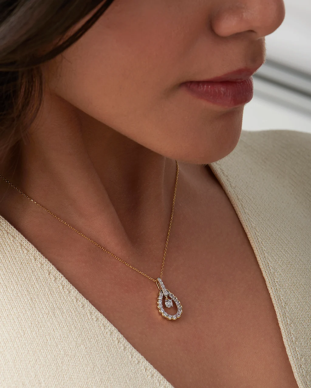 Diamond Halo Drop Necklace - Image 2
