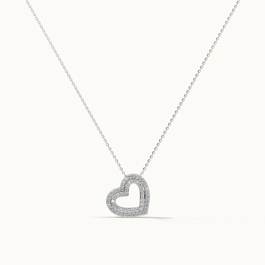 Double Row Heart Diamond Necklace - Image 3