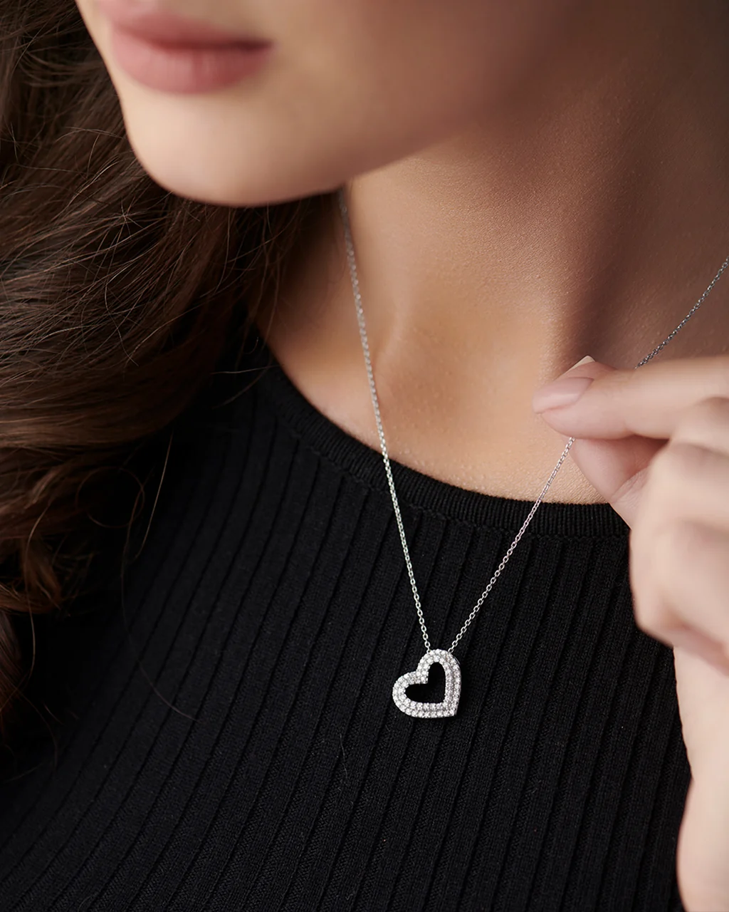 Double Row Heart Diamond Necklace - Image 4