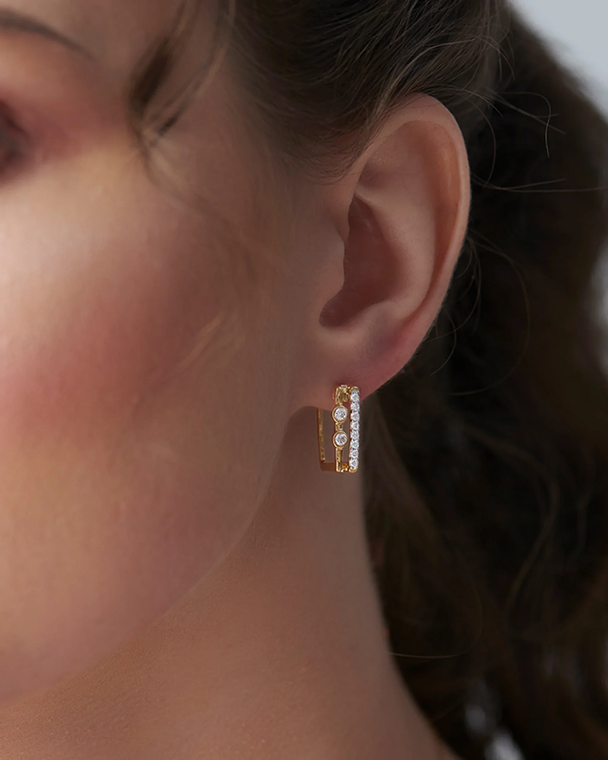 Duo Rectangle Diamond Hoops - Image 2