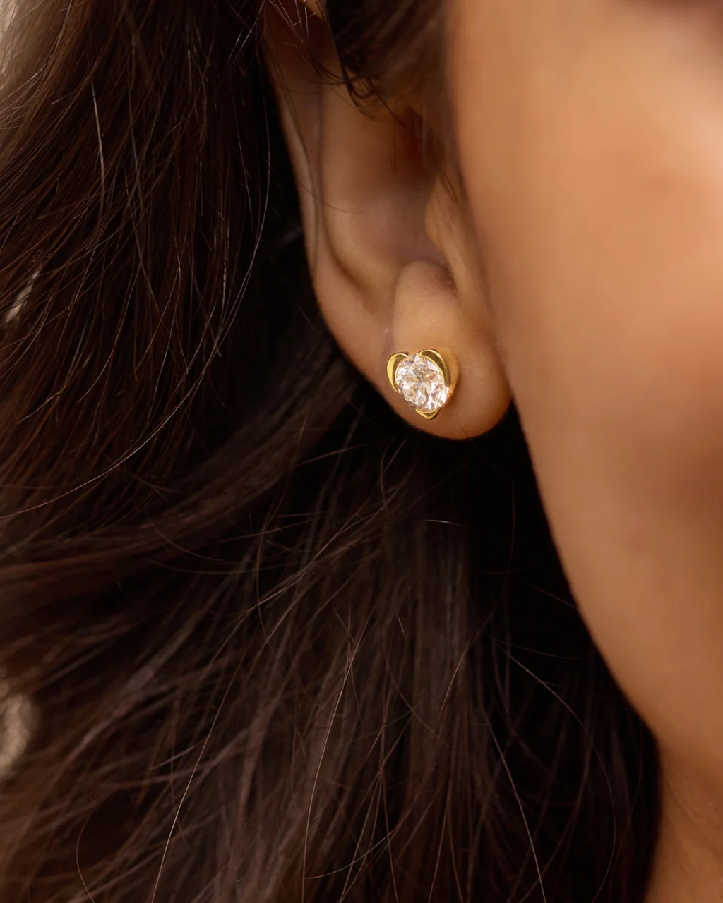 Fine Heart Solitaire Stud Earrings - Image 2