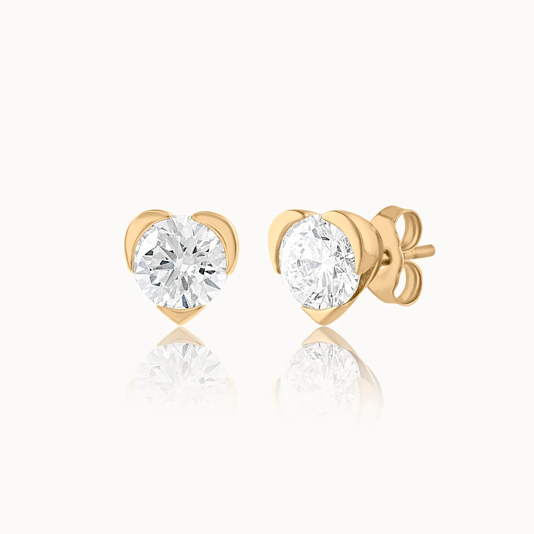 Fine Heart Solitaire Stud Earrings - Image 3