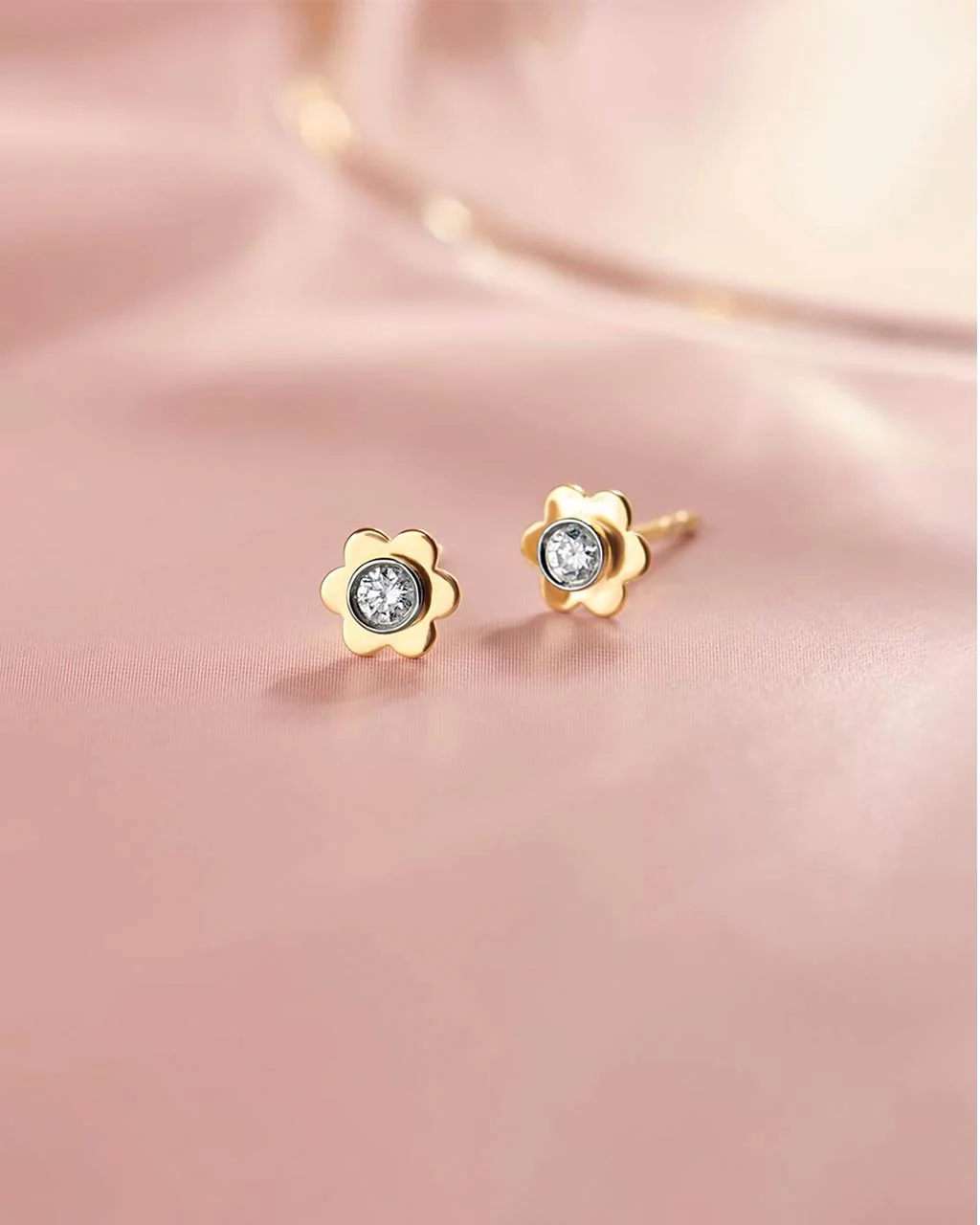 Floral Small Bezel Diamond Earrings - Image 4