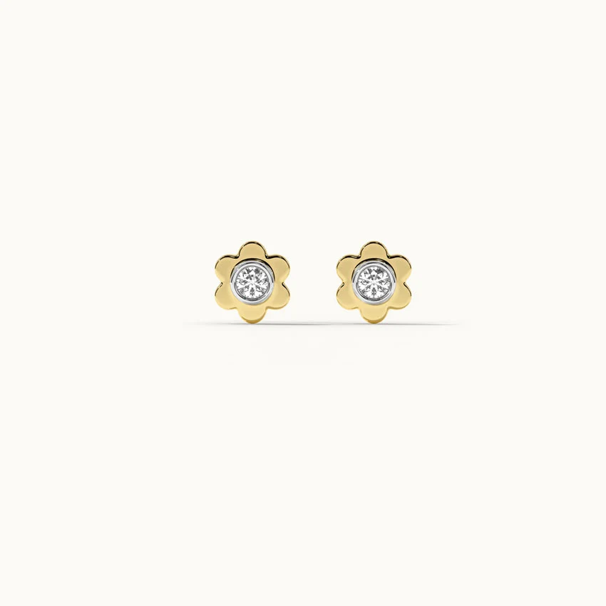 Floral Small Bezel Diamond Earrings - Image 5