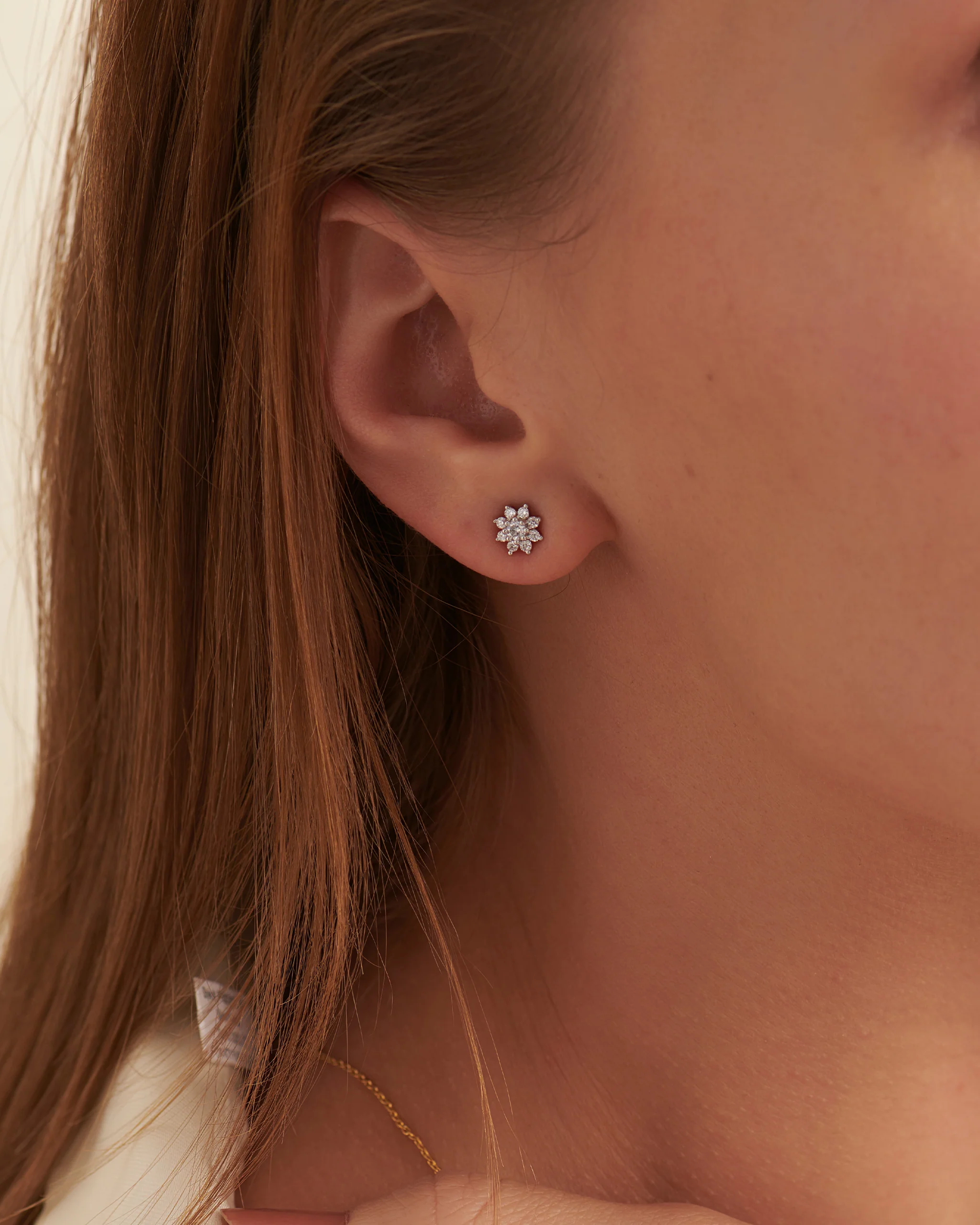 Floral Small Round Diamond Earrings - Image 2