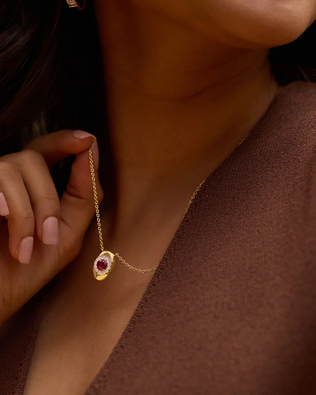 Halo Diamond and Created Ruby Necklace - Image 2