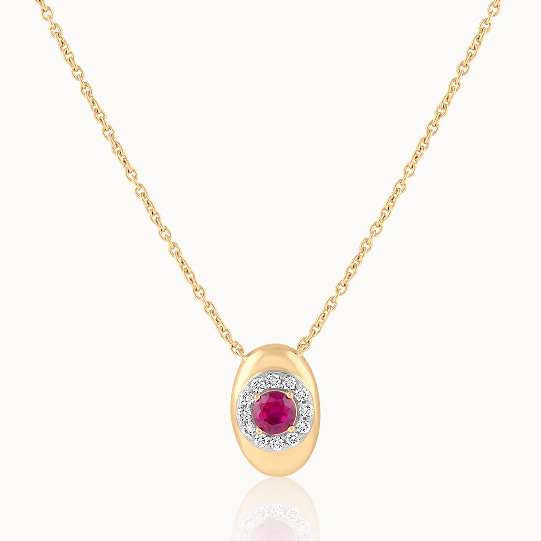 Halo Diamond and Created Ruby Necklace - Image 3