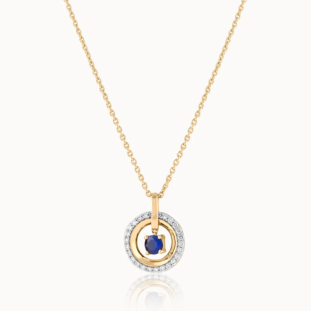 Halo Diamond and Created Sapphire Necklace - Image 3