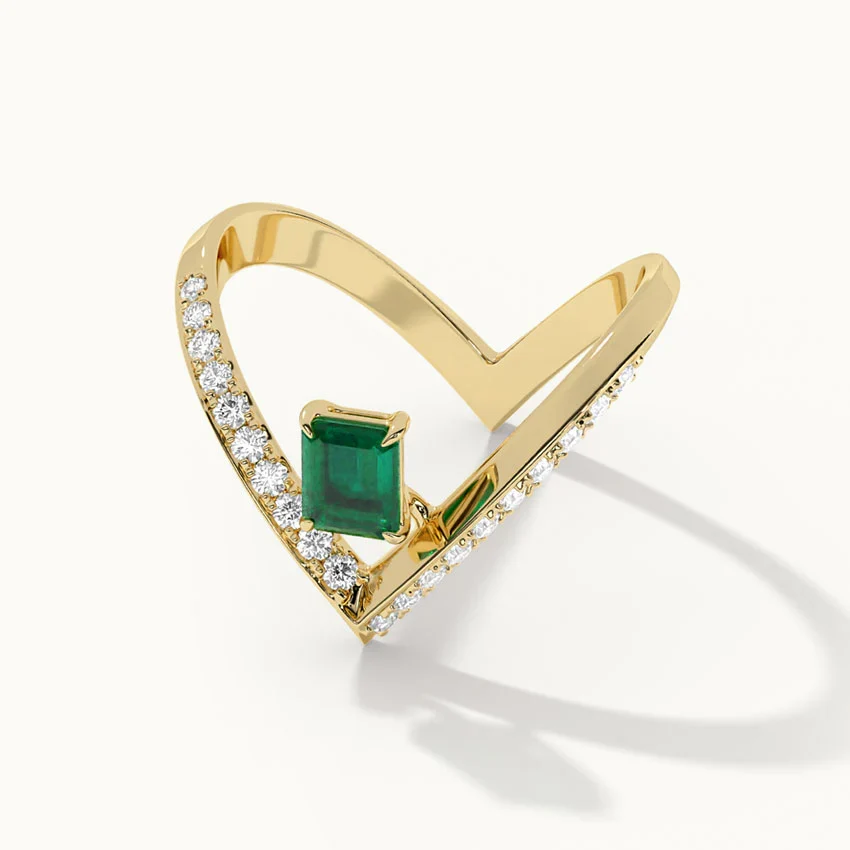 Lab Emerald V-Shaped Diamond Ring - Image 6
