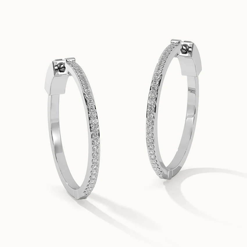 Large Pave Diamond Hoops - Image 3
