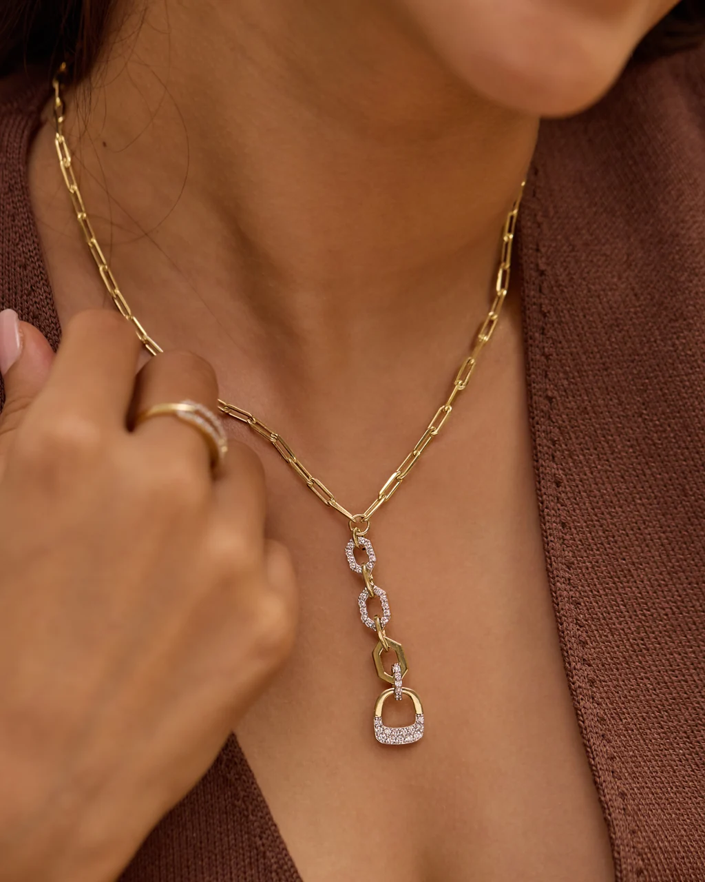 Linear Link Drop Necklace - Image 2