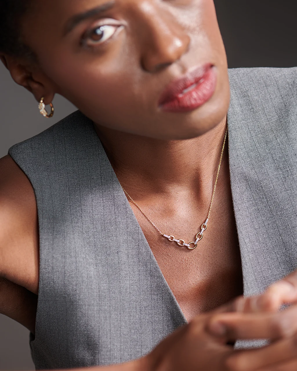 Linked Chain Diamond Bar Necklace - Image 2