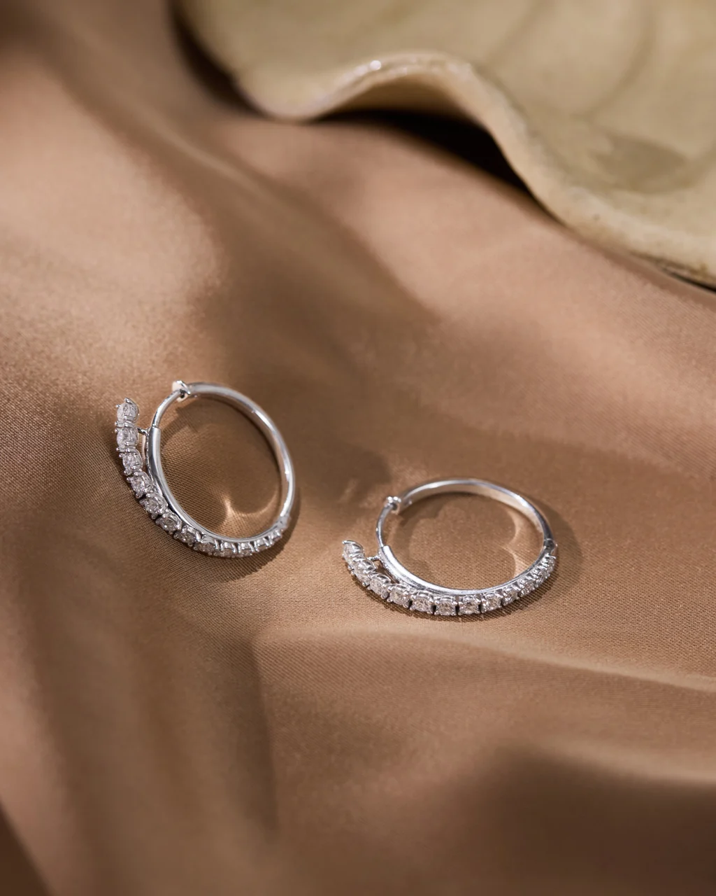 Minimal Diamond Medium Hoop Earrings - Image 4