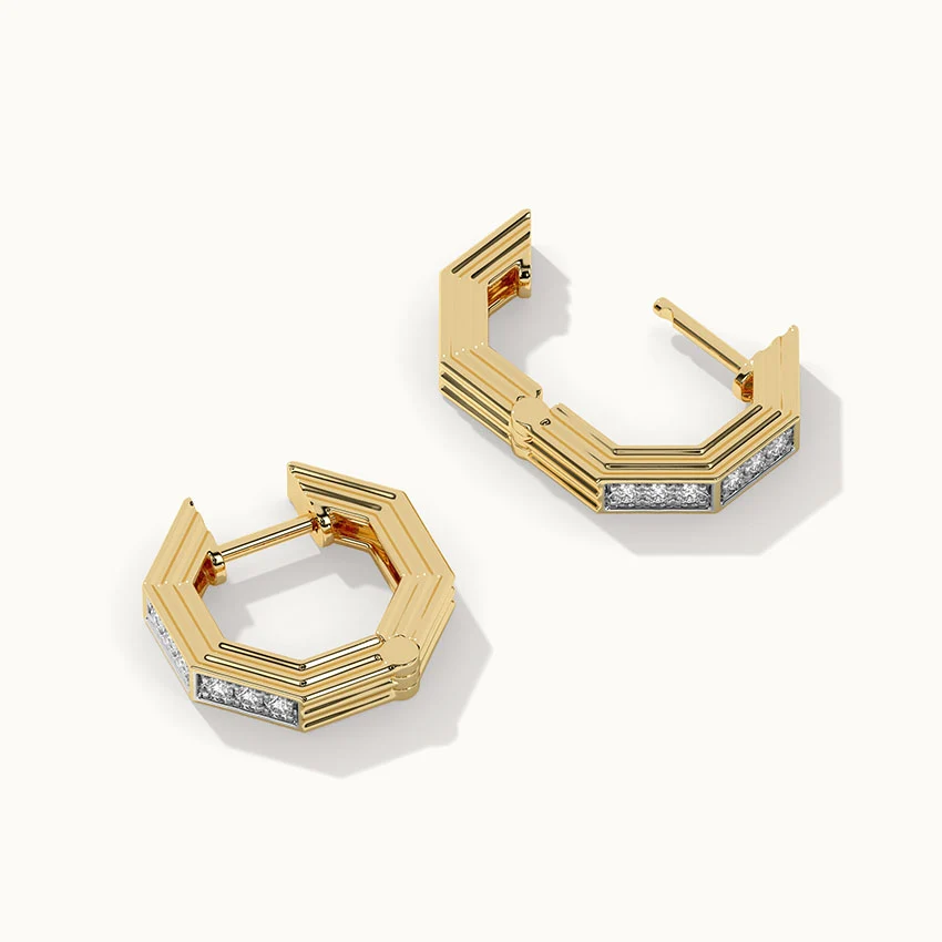 Octagon Small Diamond Hoops - Image 7