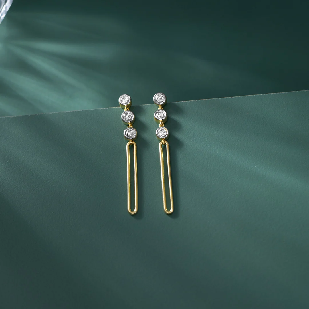 Paperclip Trio Diamond Drop Earrings