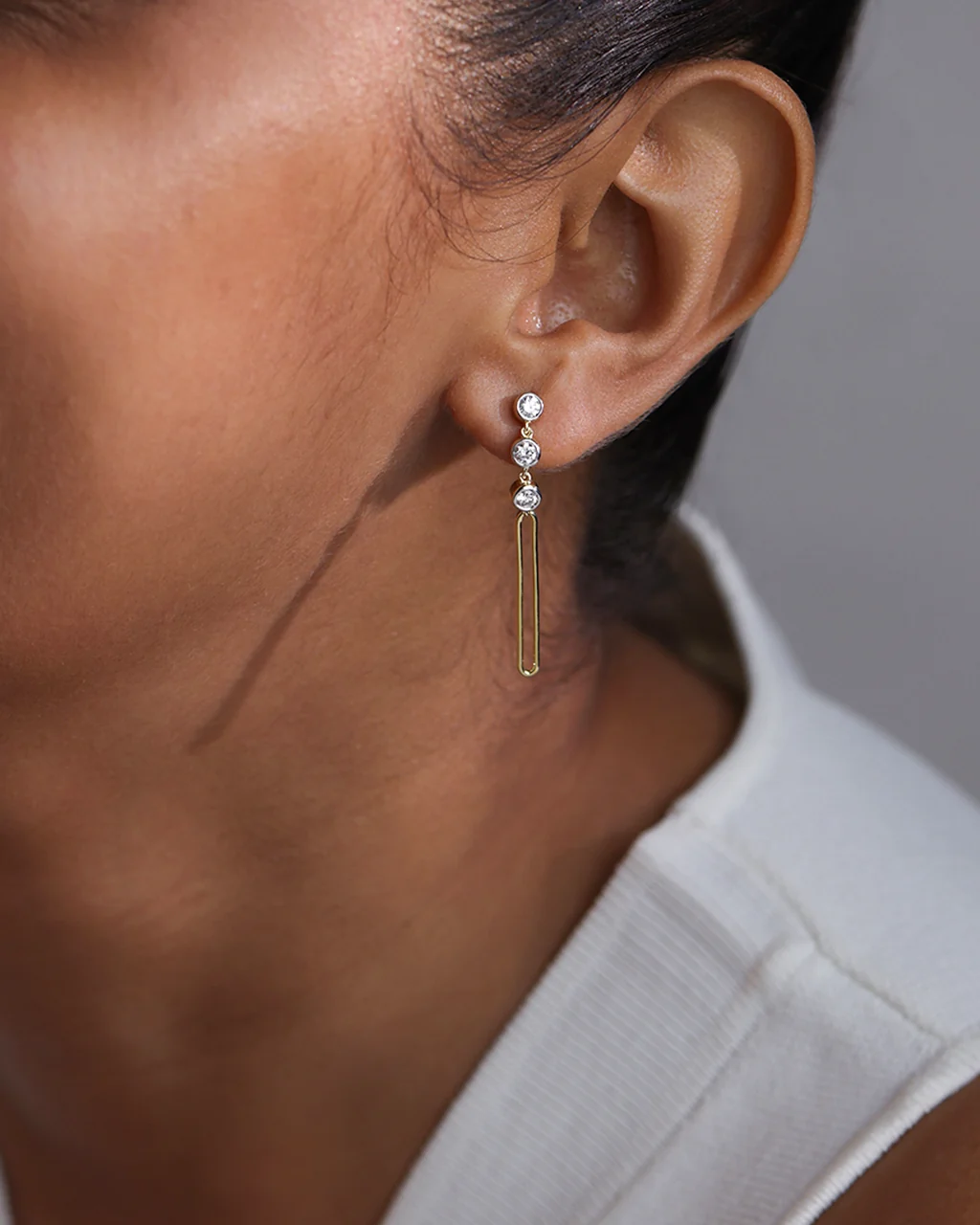 Paperclip Trio Diamond Drop Earrings - Image 2