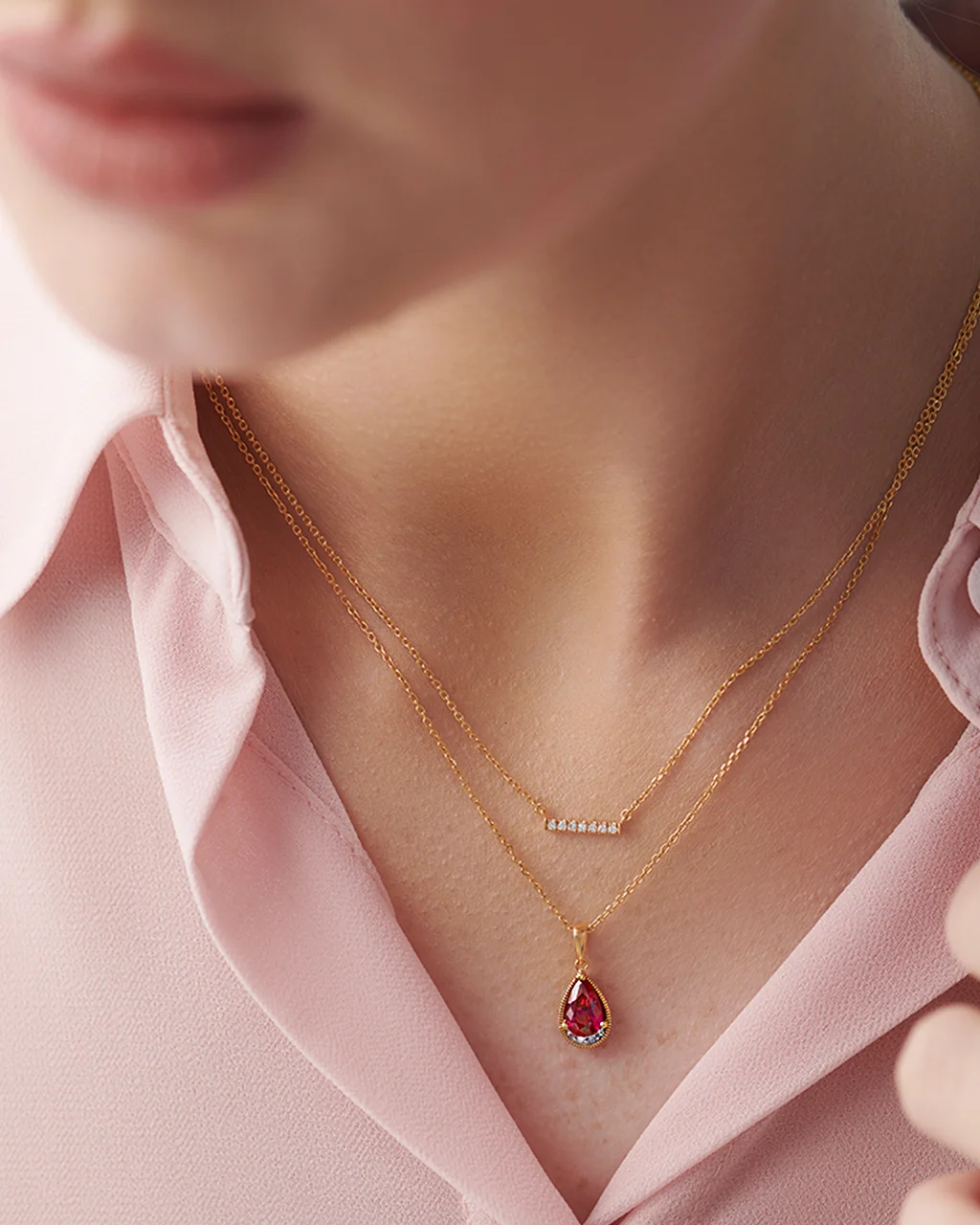 Pear Ruby & Diamond Necklace - Image 2