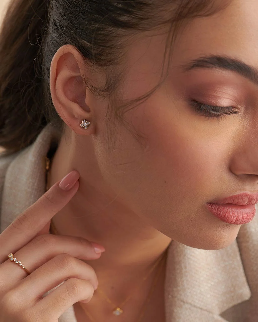 Petite Clover Diamond Earrings - Image 6