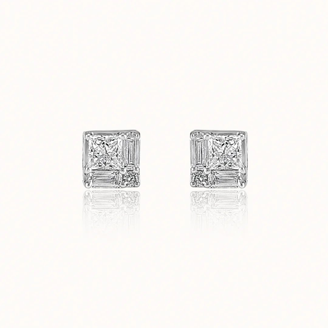 Princess Cluster Diamond Studs - Image 3