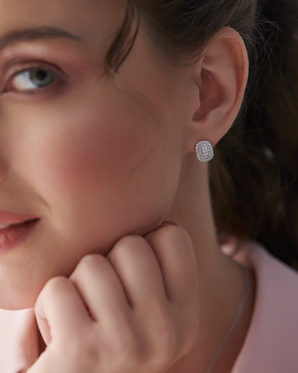 Rectangle Cluster Diamond Earrings - Image 2