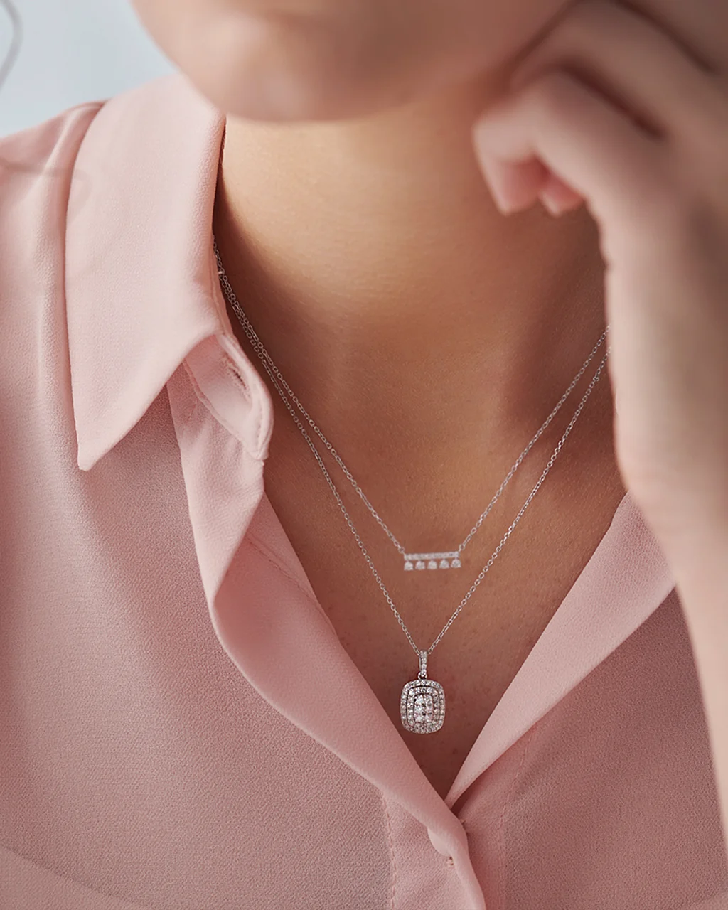 Rectangle Cluster Diamond Necklace - Image 4