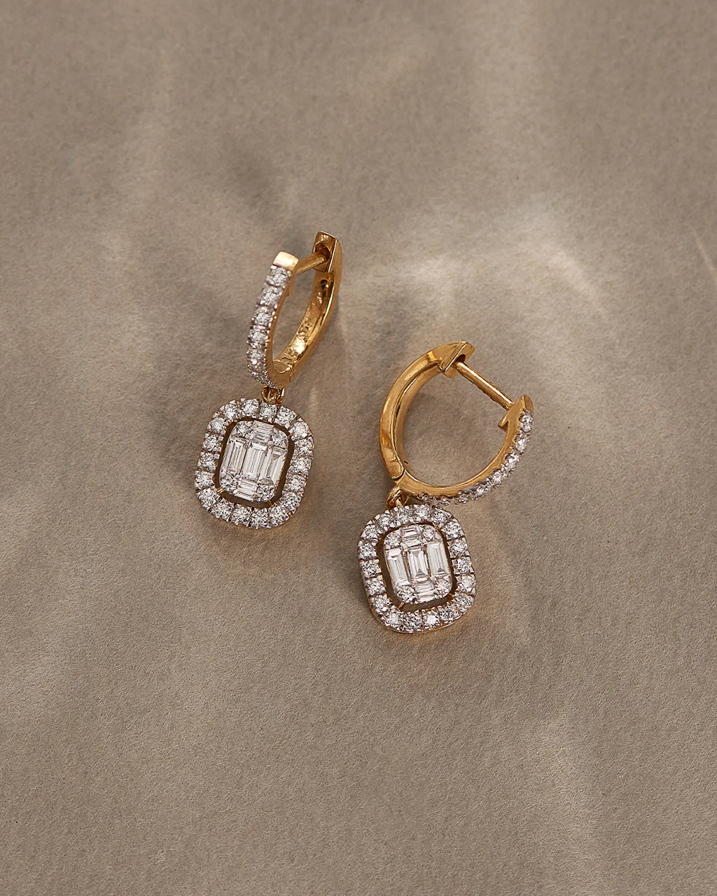 Rectangle Halo Diamond Hoops - Image 6